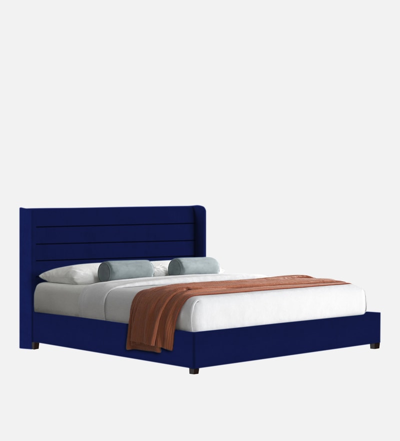 Buy Caliya Upholstered Queen Size Bed With Box Storage In Imperial Blue