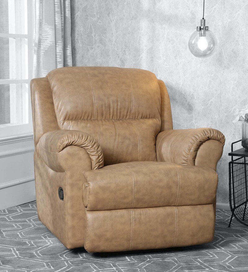 Buy Cami Leatherette 1 Seater Manual Recliner in Beige Colour by CasaCraft Online Manual 1
