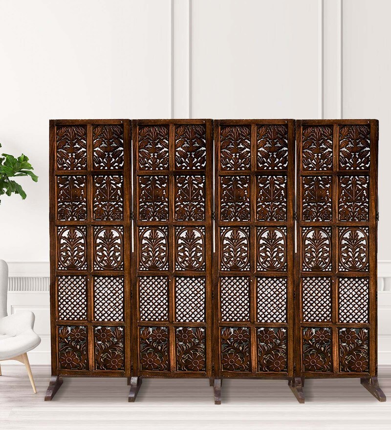 Buy Solid Wood Room Divider in Brown Colour by Wooden Twist Online