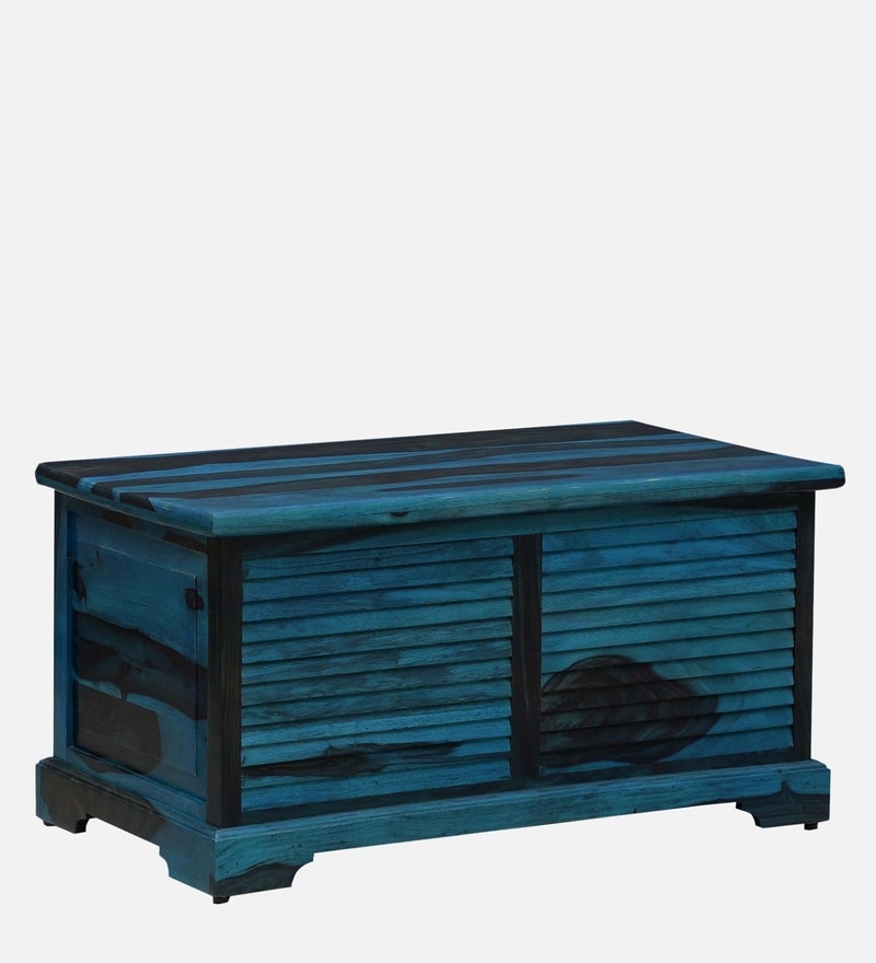 Buy Carleson Sheesham Wood Trunk In Ocean Blue Finish By Amberville Online Trunks Centre