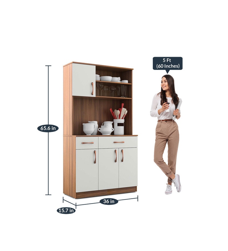 Buy Carson Crockery Unit in Exotic Teak & Frosty White Finish by A GLOBIA CREATIONS Online