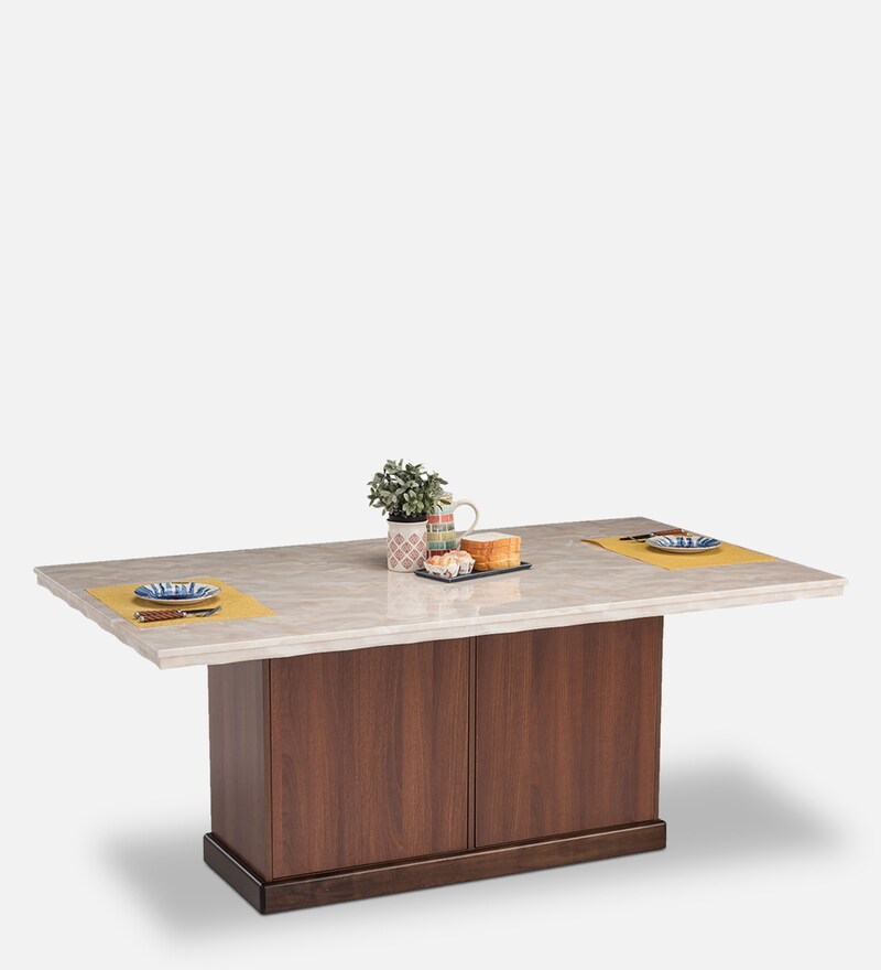 Buy Catherine 8 Seater Dining Table in Off White & Brown Colour by