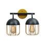Cage Black & Gold Glass 2 Light Vanity Wall Sconce