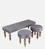 Cairo Velvet Accent 5 Seater Bench Set With 2 Stools In Grey Colour