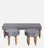 Cairo Velvet Accent 5 Seater Bench Set With 2 Stools In Grey Colour
