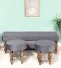 Cairo Velvet Accent 5 Seater Bench Set With 2 Stools In Grey Colour