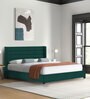 Caliya Velvet Upholstered King Size Bed in Pine Green Colour with Box Storage