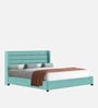 Caliya Velvet Upholstered Queen Size Bed in Aqua Blue Colour with Box Storage