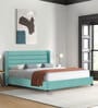 Caliya Velvet Upholstered Queen Size Bed in Aqua Blue Colour with Box Storage