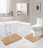 Beige Solid Polyester 32x20 Inches Stain Resistant 1 Bathmat & 1 Contour Mat