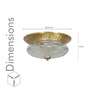 Cameron 2-Light Flush Mount Ceiling Light In Brass Finish With Amber Diamond Cut Glass