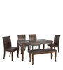 Camilla 6 Seater Dining Set in Walnut Finish with Bench