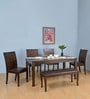 Camilla 6 Seater Dining Set in Walnut Finish with Bench