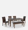 Camilla 6 Seater Dining Set in Walnut Finish with Bench