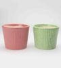 Camouflage Green And Rose Pink Ceramic Textured Planter, Set of 2