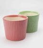 Camouflage Green And Rose Pink Ceramic Textured Planter, Set of 2