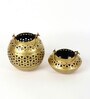Set Of 2 Gold Metal Diwali Decoration Tea Light Holder