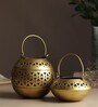 Set Of 2 Gold Metal Diwali Decoration Tea Light Holder