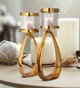 Hammerred Set Of 2 Gold Metal Table Tea Light Holder
