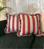 Green Striped Striped Cotton Ruffle 18x18 inches Cushion Covers Set of 2