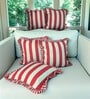Green Striped Striped Cotton Ruffle 18x18 inches Cushion Covers Set of 5