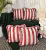 Green Striped Striped Cotton Ruffle 18x18 inches Cushion Covers Set of 4