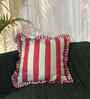 Green Striped Striped Cotton Ruffle 18x18 inches Cushion Cover