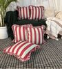 Green Striped Striped Cotton Ruffle 18x18 inches Cushion Covers Set of 5