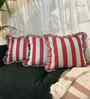 Green Striped Striped Cotton Ruffle 18x18 inches Cushion Covers Set of 3