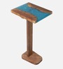 Epoxy Solid Wood End Table In Blue Resin Finish