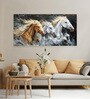 Canvas Framed Majestic Horses Galloping Through Meadow Wall Painting(12X24 Inch)