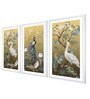 Peacock Brown Cotton Canvas Framed Wildlife Art Panels Set of 3
