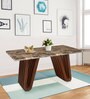 Nilkamal Capri Solid Wood 6 Seater Dining Table in Walnut Finish with Marble Top