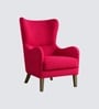 Carolina Walnut Finish Boucle fabric Wing Chair In Red Colour