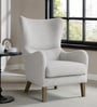 Carolina Walnut Finish Boucle fabric Wing Chair In White Colour