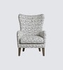 Carolina Walnut Finish Printed Canvas Geometry Wing Chair In White Colour Carolina Walnut Finish Printed Canvas Geometry Wing Chair In White Colour
