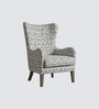 Carolina Walnut Finish Printed Canvas Geometry Wing Chair In White Colour Carolina Walnut Finish Printed Canvas Geometry Wing Chair In White Colour