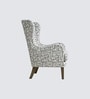 Carolina Walnut Finish Printed Canvas Geometry Wing Chair In White Colour Carolina Walnut Finish Printed Canvas Geometry Wing Chair In White Colour