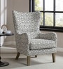 Carolina Walnut Finish Printed Canvas Geometry Wing Chair In White Colour Carolina Walnut Finish Printed Canvas Geometry Wing Chair In White Colour