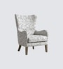 Carolina Walnut Finish Printed Human Canvas Fabric Wing Chair In White Colour