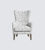 Carolina Walnut Finish Printed Human Canvas Fabric Wing Chair In White Colour
