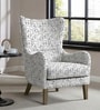 Carolina Walnut Finish Printed Human Canvas Fabric Wing Chair In White Colour