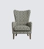 Carolina Walnut Finish Printed Infinity Grid Fabric Wing Chair In Green Colour