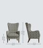 Carolina Walnut Finish Printed Infinity Grid Fabric Wing Chair In Green Colour