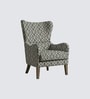Carolina Walnut Finish Printed Infinity Grid Fabric Wing Chair In Green Colour