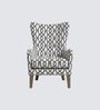 Carolina Walnut Finish Wing Chair With Printed Infinity Grid  In White Colour