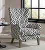 Carolina Walnut Finish Wing Chair With Printed Infinity Grid  In White Colour