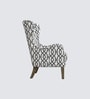 Carolina Walnut Finish Wing Chair With Printed Infinity Grid  In White Colour