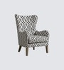 Carolina Walnut Finish Wing Chair With Printed Infinity Grid  In White Colour