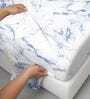 Carrara Marble Blue Printed 400 TC Cotton Super King Sized Bedsheet with 2 Pillow Covers